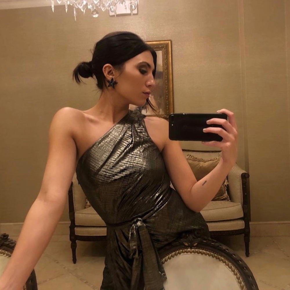 One shoulder drape midi dress